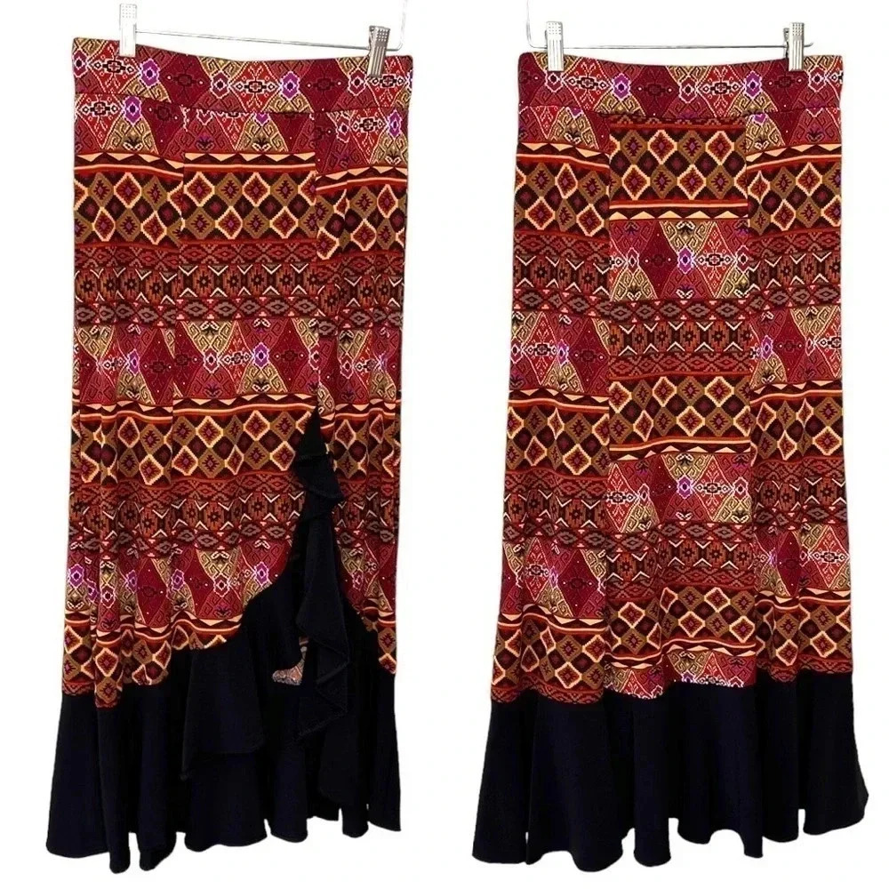 Cloth & Needle Creation by Lynda skirt‎ multicolor tribal print western size 8